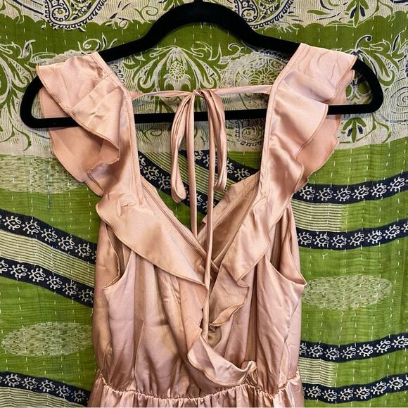 Show Me Your Mumu Rose Gold Samantha Ruffle Wrap Dress Size Medium MISSING SASH - Picture 8 of 16
